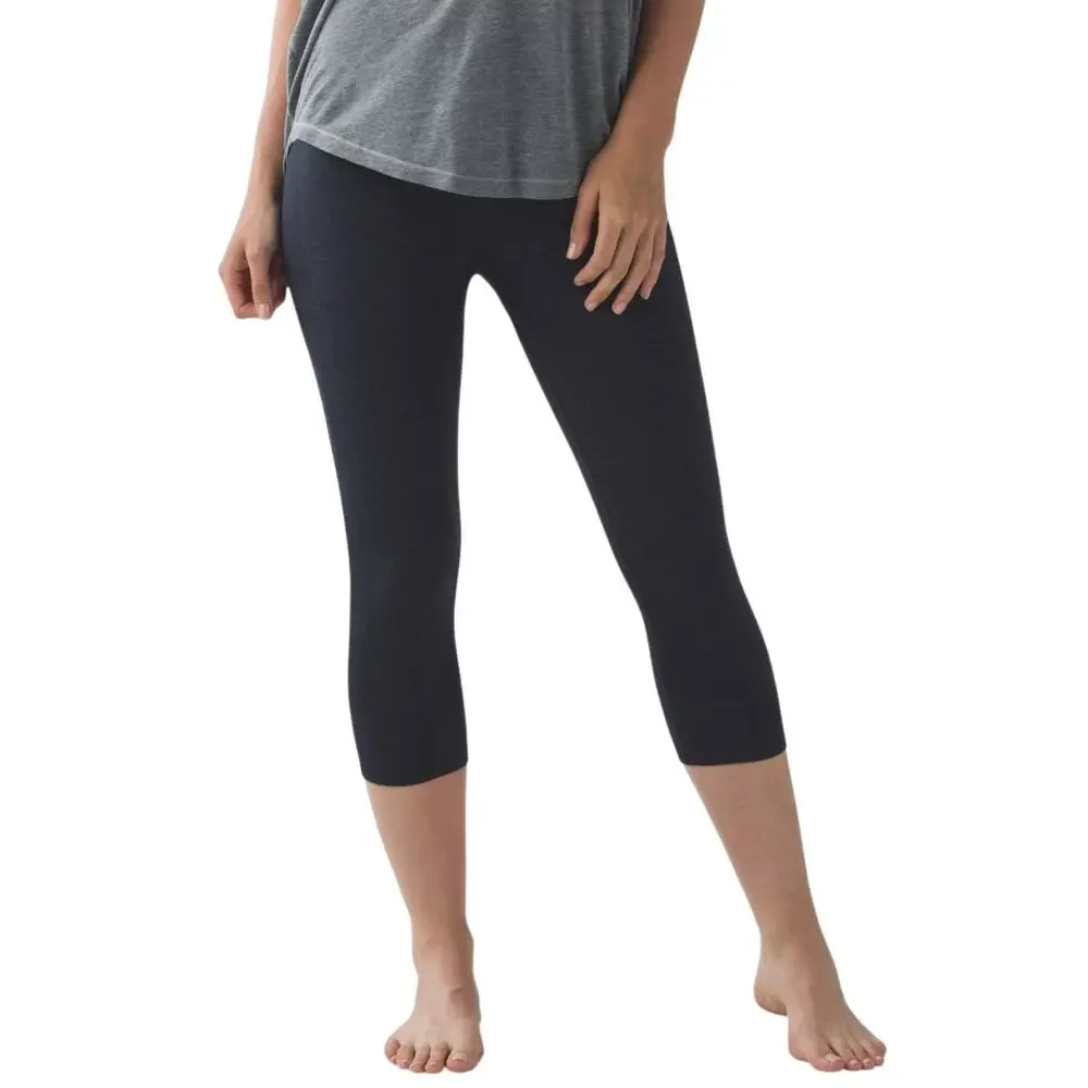 Lululemon Seamlessly Street Crop Heathered Naval Blue Leggings Women's 4 Pilates